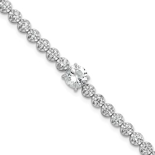 Sterling Silver Rhodium-plated Polished Fancy Round CZ 7.25 Inch Bracelet