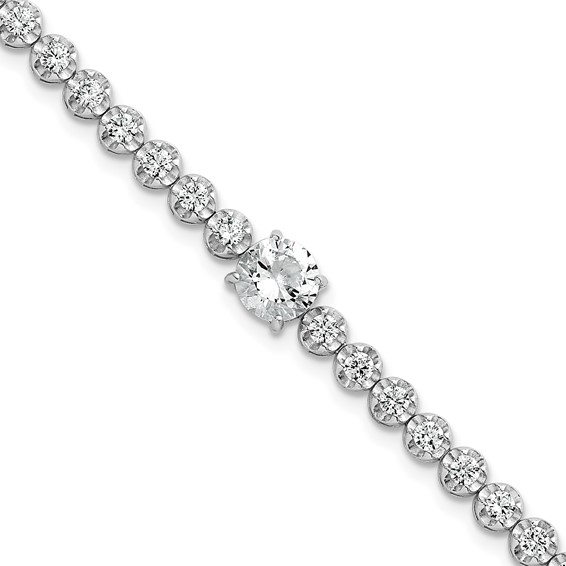Sterling Silver Rhodium-plated Polished Fancy Round CZ 7.25 Inch Bracelet