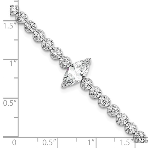 Sterling Silver Rhodium-plated Polished Fancy Round and Marquise-cut CZ 7.25 Inch Bracelet