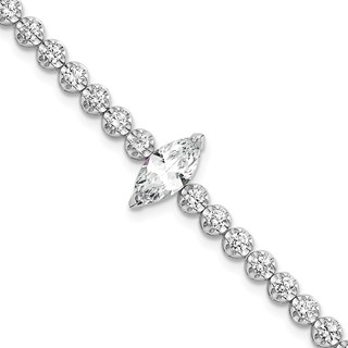 Sterling Silver Rhodium-plated Polished Fancy Round and Marquise-cut CZ 7.25 Inch Bracelet
