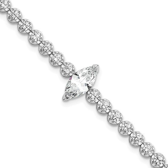 Sterling Silver Rhodium-plated Polished Fancy Round and Marquise-cut CZ 7.25 Inch Bracelet