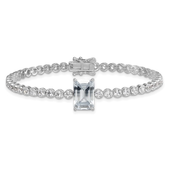 Sterling Silver Rhodium-plated Polished Round and Emerald-cut CZ 7.25 Inch Bracelet