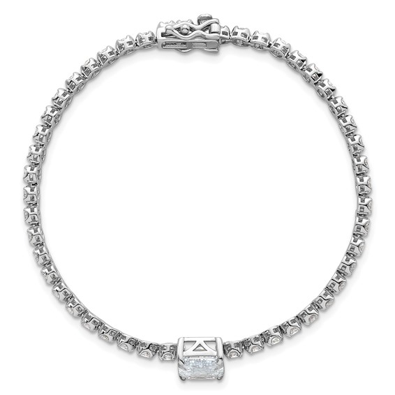 Sterling Silver Rhodium-plated Polished Round and Emerald-cut CZ 7.25 Inch Bracelet
