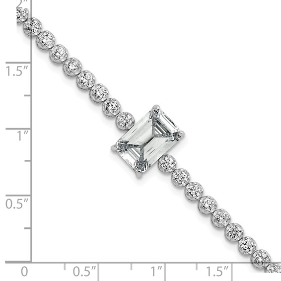Sterling Silver Rhodium-plated Polished Round and Emerald-cut CZ 7.25 Inch Bracelet