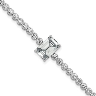 Sterling Silver Rhodium-plated Polished Round and Emerald-cut CZ 7.25 Inch Bracelet