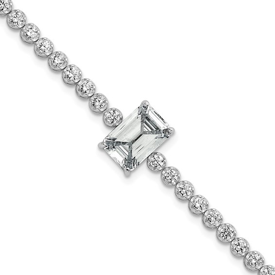 Sterling Silver Rhodium-plated Polished Round and Emerald-cut CZ 7.25 Inch Bracelet