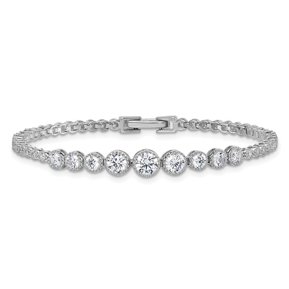 Sterling Silver Rhodium-plated Polished Graduated bezel-set CZ 8 inch Tennis Bracelet