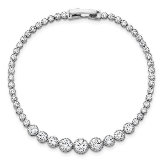 Sterling Silver Rhodium-plated Polished Graduated bezel-set CZ 8 inch Tennis Bracelet