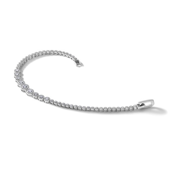 Sterling Silver Rhodium-plated Polished Graduated bezel-set CZ 8 inch Tennis Bracelet