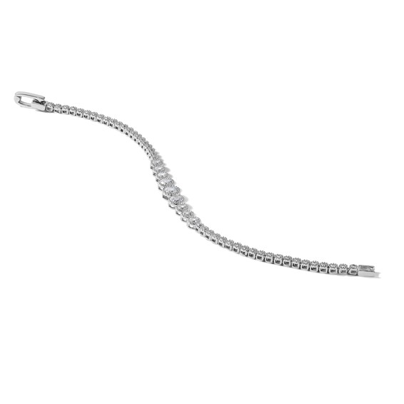 Sterling Silver Rhodium-plated Polished Graduated bezel-set CZ 8 inch Tennis Bracelet