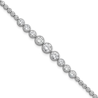 Sterling Silver Rhodium-plated Polished Graduated bezel-set CZ 8 inch Tennis Bracelet
