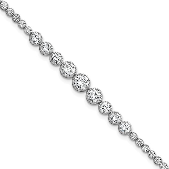 Sterling Silver Rhodium-plated Polished Graduated bezel-set CZ 8 inch Tennis Bracelet
