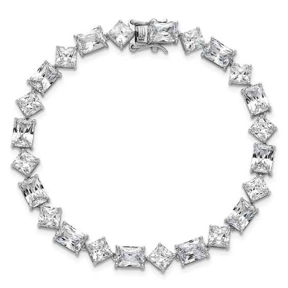 Sterling Silver Rhodium-plated Polished Fancy Princess and Emerald-cut CZ 7.25 Inch Bracelet