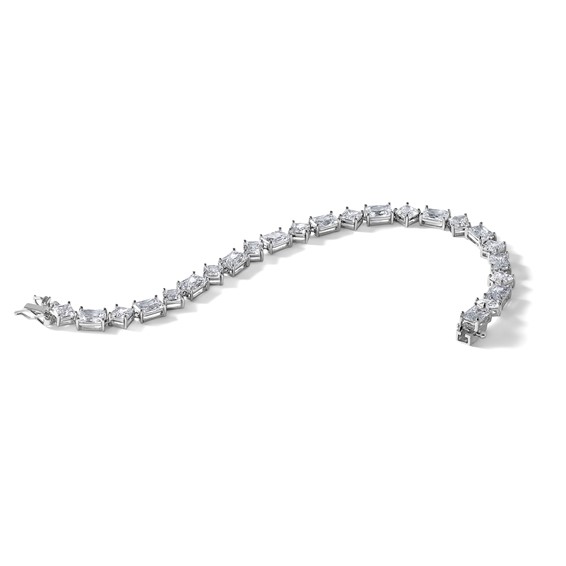 Sterling Silver Rhodium-plated Polished Fancy Princess and Emerald-cut CZ 7.25 Inch Bracelet