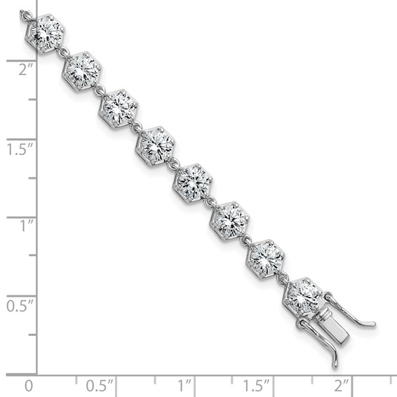 Sterling Silver Rhodium-plated Polished Round CZ in Hexagon Setting 8 Inch Bracelet
