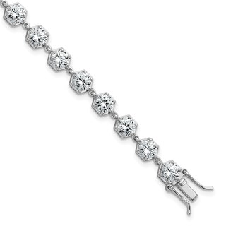 Sterling Silver Rhodium-plated Polished Round CZ in Hexagon Setting 8 Inch Bracelet