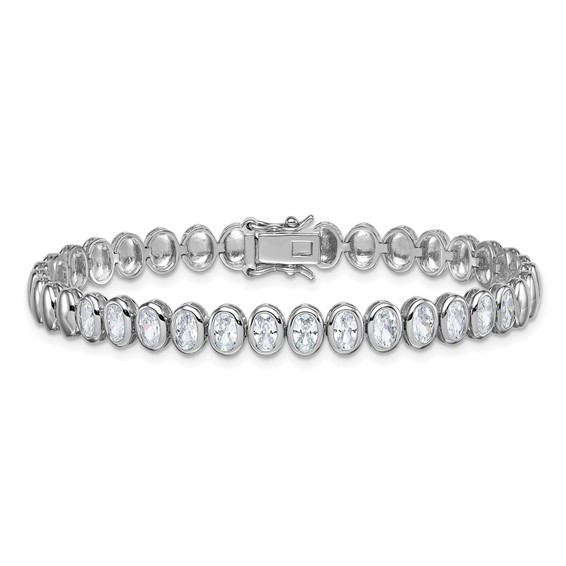 Sterling Silver Rhodium-plated Polished Oval Bezel CZ 7.25 Inch Bracelet