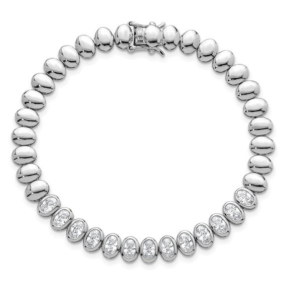 Sterling Silver Rhodium-plated Polished Oval Bezel CZ 7.25 Inch Bracelet
