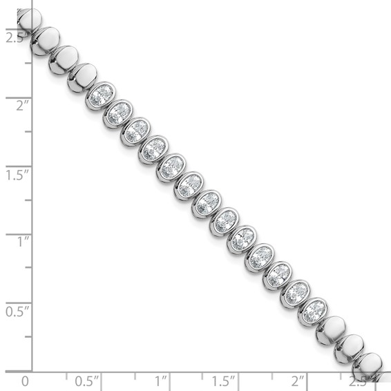Sterling Silver Rhodium-plated Polished Oval Bezel CZ 7.25 Inch Bracelet