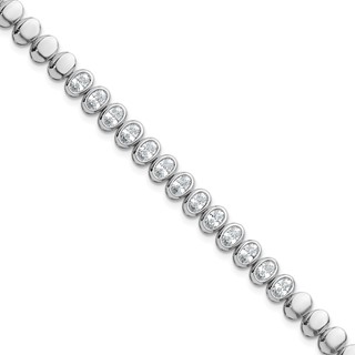 Sterling Silver Rhodium-plated Polished Oval Bezel CZ 7.25 Inch Bracelet