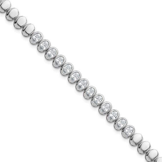 Sterling Silver Rhodium-plated Polished Oval Bezel CZ 7.25 Inch Bracelet