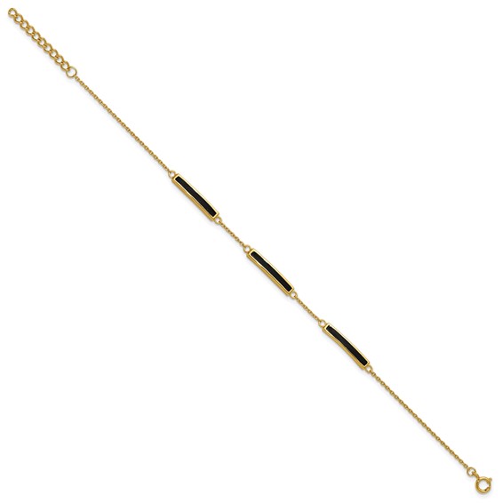 Sterling Silver Gold-plated Polished Black Enameled Bars 7 inch with 0.5 inch extension Bracelet
