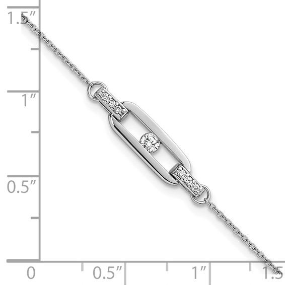 Sterling Silver Rhodium-plated Polished CZ Oval Link 7 inch with 0.5 inch Extender Bracelet