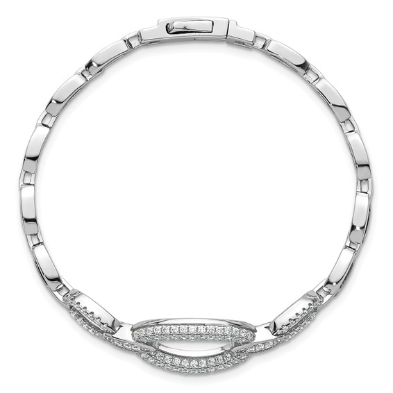 Sterling Silver Rhodium-plated Polished CZ Oval Link 7 inch Bracelet