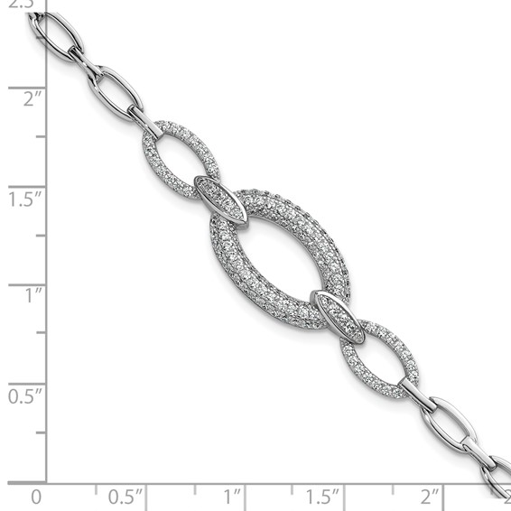 Sterling Silver Rhodium-plated Polished CZ Oval Link 7 inch Bracelet