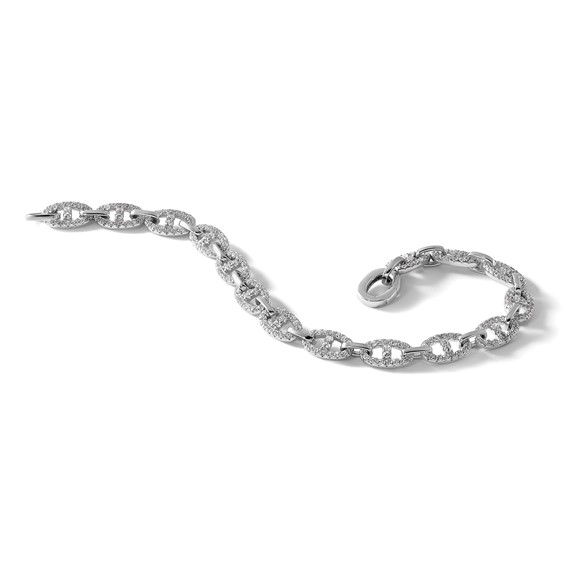 Sterling Silver Rhodium-plated Polished CZ Anchor/Mariner Link 7.25 inch Bracelet
