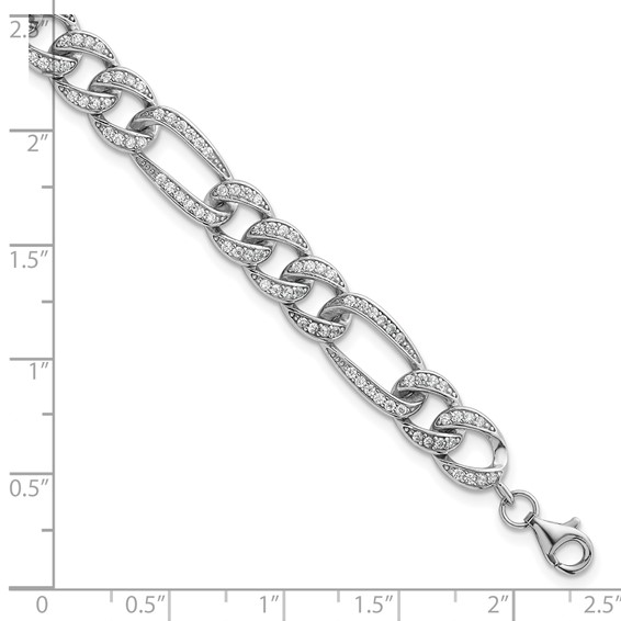 Sterling Silver Rhodium-plated Polished CZ 8.5mm Figaro Link 7 Inch with 1.5 Inch Extension Bracelet