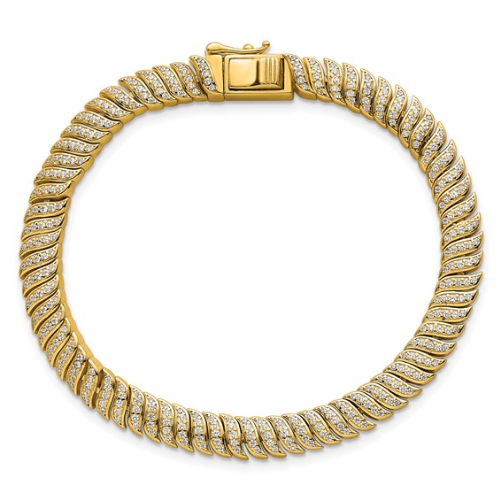 Sterling Silver Gold-Tone Polished Fancy CZ S-Link 7 Inch Bracelet