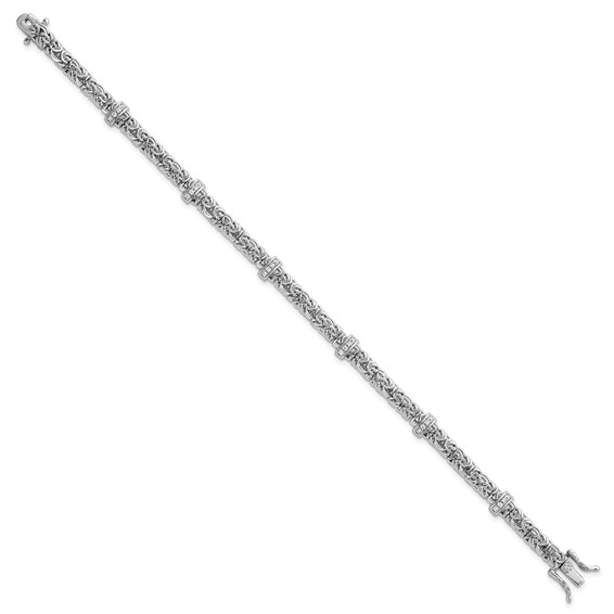 Sterling Silver Rhodium-plated Polished CZ and Byzantine Link 7.75 Inch Bracelet
