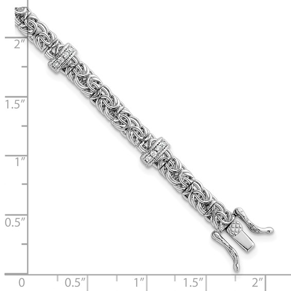 Sterling Silver Rhodium-plated Polished CZ and Byzantine Link 7.75 Inch Bracelet