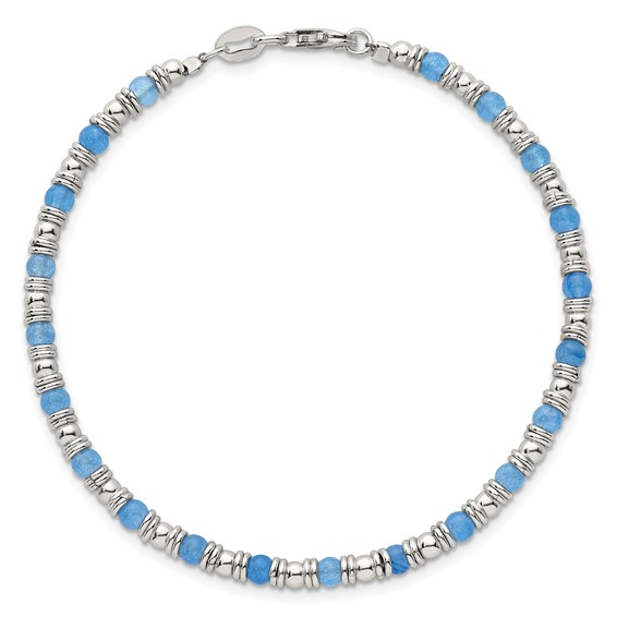Sterling Silver Polished Blue Agate Beaded 7.5 inch Bracelet