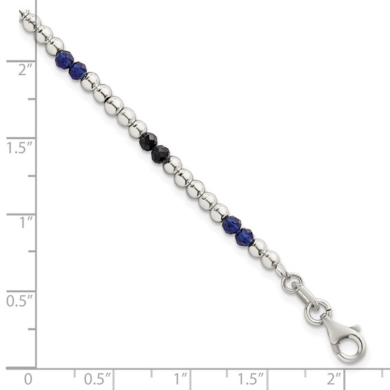 Sterling Silver Polished Blue Agate and Spinel Beaded 7.5 inch Bracelet