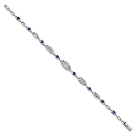 Sterling Silver Rhodium-plated Marquise Blue and White CZ Oval Link 7 inch Bracelet