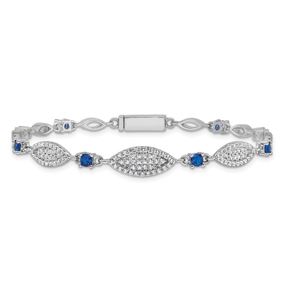Sterling Silver Rhodium-plated Marquise Blue and White CZ Oval Link 7 inch Bracelet