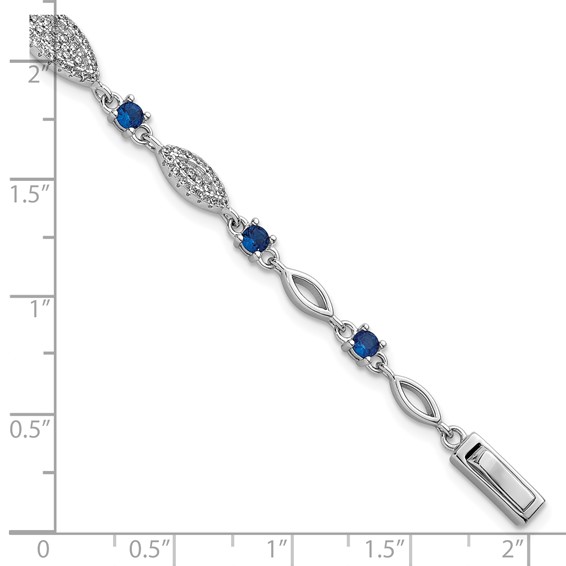 Sterling Silver Rhodium-plated Marquise Blue and White CZ Oval Link 7 inch Bracelet