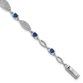 Sterling Silver Rhodium-plated Marquise Blue and White CZ Oval Link 7 inch Bracelet