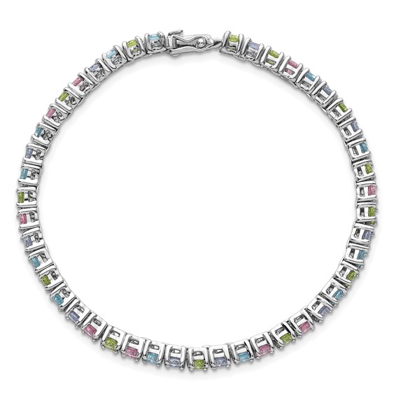 "Sterling Silver Rhodium-plated Polished Pastel Green, Pink, Blue and Purple CZ 7.25 inch Bracelet"