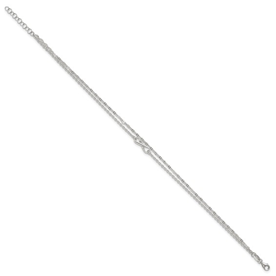 Sterling Silver Infinity Double Strand 9 inch Plus 1 inch Extender - Total 10 inch Anklet