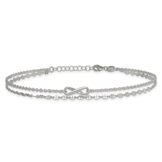 Sterling Silver Infinity Double Strand 9 inch Plus 1 inch Extender - Total 10 inch Anklet