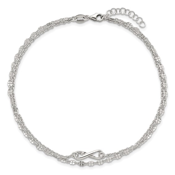 Sterling Silver Infinity Double Strand 9 inch Plus 1 inch Extender - Total 10 inch Anklet