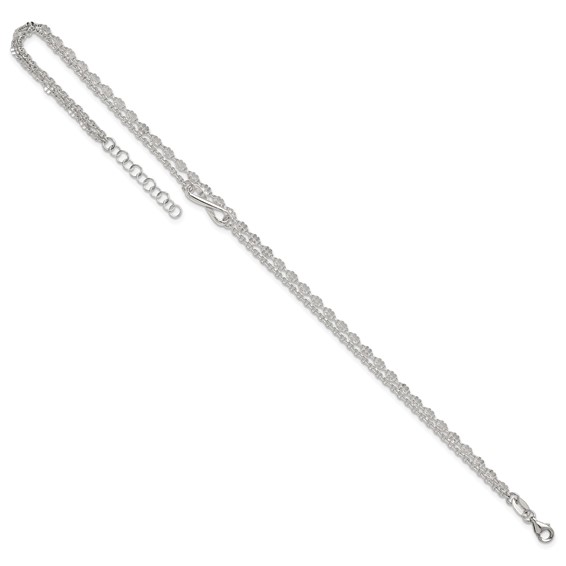 Sterling Silver Infinity Double Strand 9 inch Plus 1 inch Extender - Total 10 inch Anklet