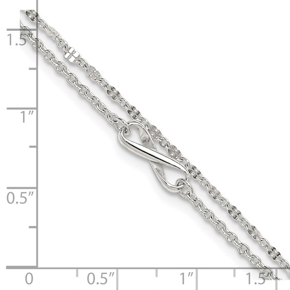 Sterling Silver Infinity Double Strand 9 inch Plus 1 inch Extender - Total 10 inch Anklet