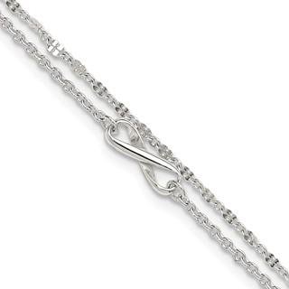 Sterling Silver Infinity Double Strand 9 inch Plus 1 inch Extender - Total 10 inch Anklet