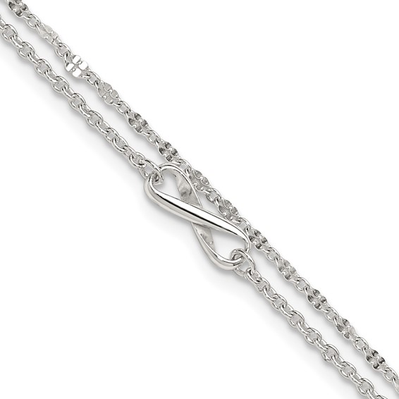 Sterling Silver Infinity Double Strand 9 inch Plus 1 inch Extender - Total 10 inch Anklet