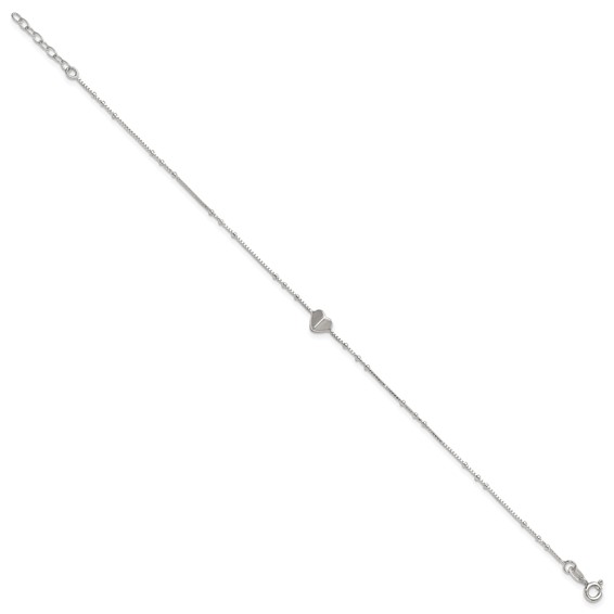 Sterling Silver Heart and Beads 9 inch with 1 inch Extender - Total 10 inch Anklet