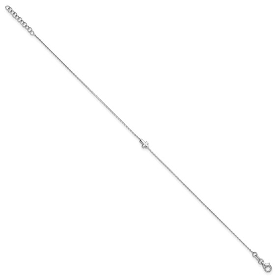 Sterling Silver Rhodium-plated Cross 9 inch Plus 1 inch Extender - Total 10 inch Anklet